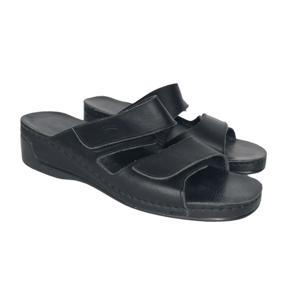Spring Step Black Leather Slide On Sandal Womens 9.5 US ‎ 41 EU Casual Beachwear - Picture 1 of 14